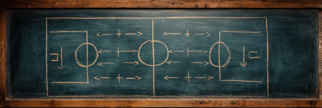 Tactical Strategy Drawn on Old-School Chalkboard in Classroom