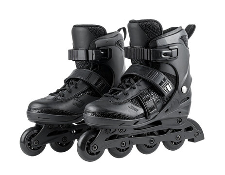 A pair of black inline skates Isolated on Transparent or White Background
