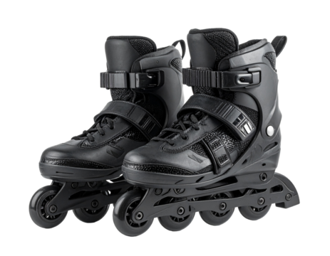 A pair of black inline skates Isolated on Transparent or White Background
