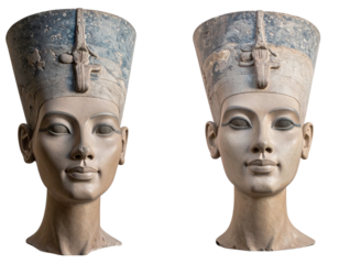 Ancient Egyptian bust of Nefertiti Isolated on Transparent or White Background