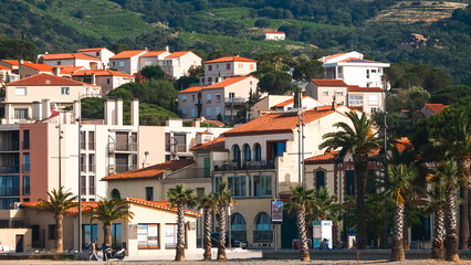 Views and architecture of the old resort town on the Mediterranean coast Banyuls-sur-Mer, vacation,...