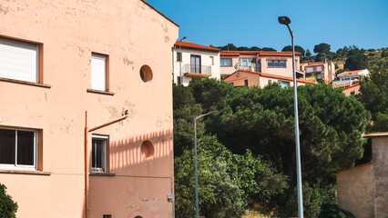 Views and architecture of the old resort town on the Mediterranean coast Banyuls-sur-Mer, vacation,...