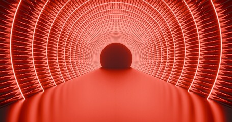 Futuristic architecture background neon arch tunnel 3d render