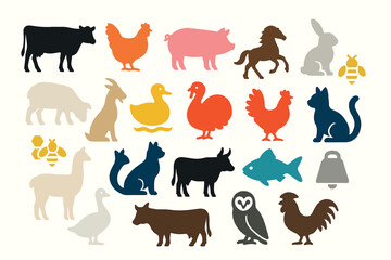 Farm Animal Icon Design Set