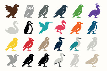 Diverse Bird Species Icon Set