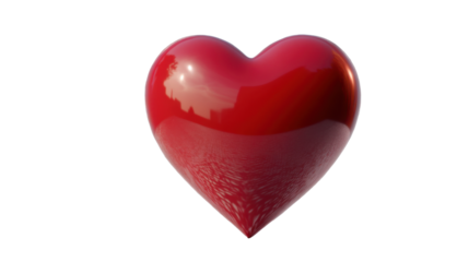 Red heart 3D render icon with glossy surface and smooth rounded shape isolated on white background