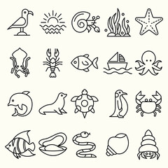 SEA ANIMALS ICON SET