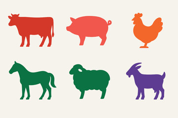 Colorful Farm Animal Icon Set