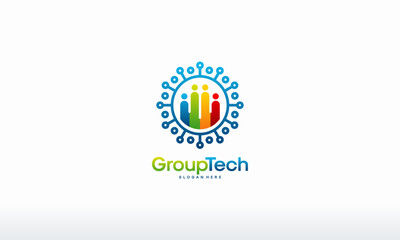 Fototapeta premium Colorful design featuring a group of stylized people within a circular network pattern.