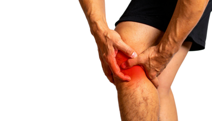 Male running sport injury. athlete jogger man massaging hip calf and leg muscle and stretch Isolated on Transparent or White Background