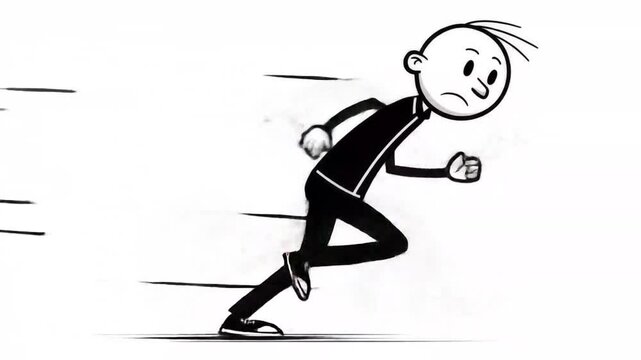 Animated Stick Figure Running Quickly on White Background
