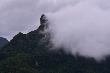 cloudy calcareous mountains, Green mountains and clouds, mist clouds after rain