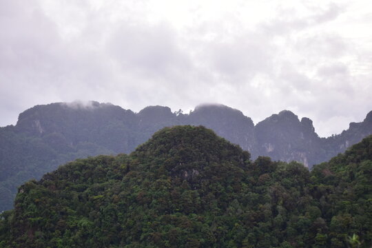 cloudy calcareous mountains, Green mountains and clouds, mist clouds after rain