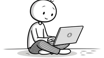 Black And White Stick Figure Using Laptop Computer - Powered by Adobe