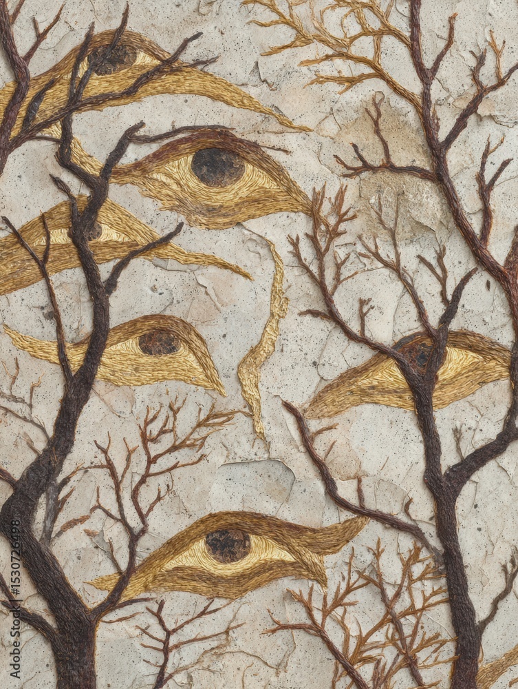 Aufkleber Nature Forms Eye Shapes With Tree Branches in a Unique Artistic Display Showcasing Light and Organic Patterns