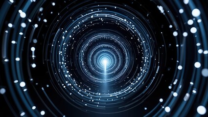 Abstract light particle tunnel radiates vibrant glow, creating a sense of depth, movement, and immersion in a digital universe.
