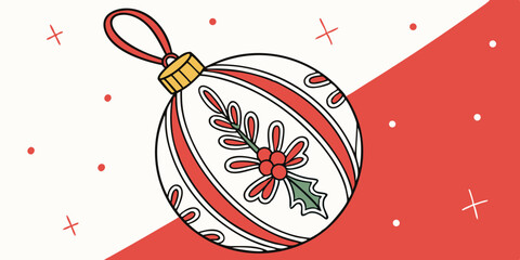 25 December Christmas ball icon. Easter balls Vector. Set holiday symbols isolated on white and red background in flat design. Cartoon color illustration.
