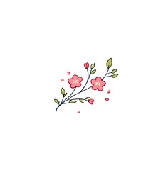 Elegant minimalist line art logo design featuring a delicate floral branch with pink blossoms and green leaves, perfect for handmade gifts or spring themes.