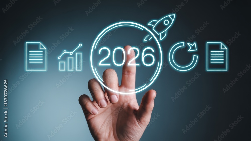 Poster projected future year displayed on a touch screen.