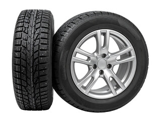 Obraz premium Winter tire with alu rim on free Isolated on Transparent or White Background