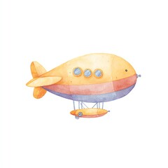 Obraz premium Charming Watercolor Airship Soaring Through the Sky, A Whimsical Flight of Fancy