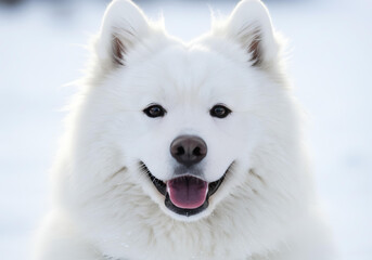 Samoyed Dog Portrait in Winter
