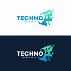 A dynamic  design featuring the word "techno" in a modern, pixelated style.