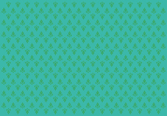 黄緑のクラシックモチーフとエメラルドグリーン背景のシームレスパターン｜ダマスク風, 装飾デザイン素材