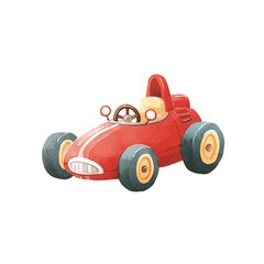 Charming Watercolor Illustration of a Cute Little Red Race Car