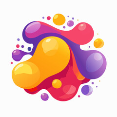 Fototapeta premium Vibrant funky liquid shapes with colorful gradients, purple, red and yellow bubbly blobs on black