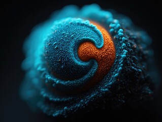 Abstract artwork showcasing a swirling design with vibrant blue and orange colors.