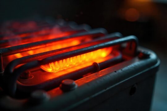 Close-up of a vintage-style heating element glowing warmly, casting a soft orange light Perfect for illustrating comfort, warmth, and homeliness , fire, thermal, hot - Powered by Adobe