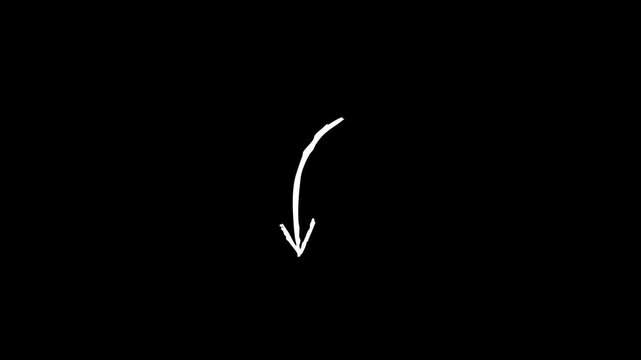 Hand-drawn marker Arrows animation on a transparent background, Hand-drawn thin arrow graphic animation. Alpha channel.