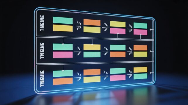 Transparent graphical timeline display with colorful stages.