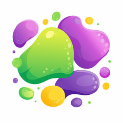 Fototapeta premium Vibrant funky liquid shapes with colorful gradients, purple, red and yellow bubbly blobs on black