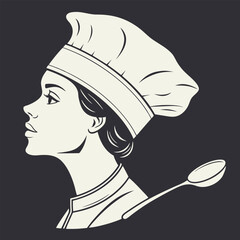 Silhouette of Female Chef Wearing a Chef Hat – Vector Illustration for Culinary, Cooking, and Kitchen Concepts