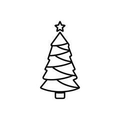 Fototapeta premium Simple Christmas tree icon in a minimalist black line design on a white background