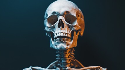 Skull with bright colors on a dark background. Useful for medical presentations and educational materials.