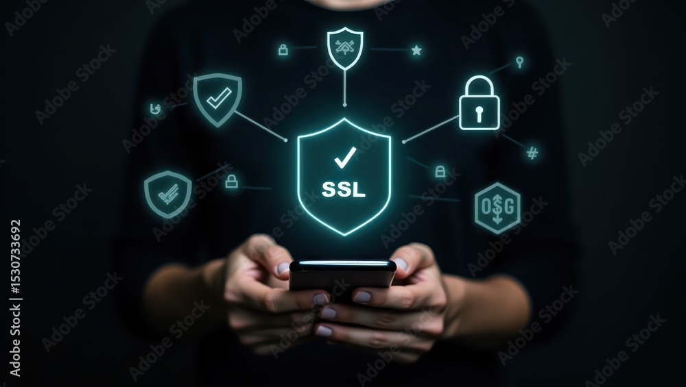 Poster holographic ssl security displayed on a smartphone.