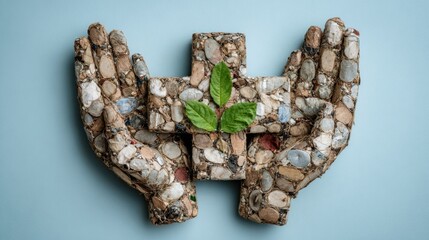 Concept photo of a cross and hands made out of recycled materials, highlighting the importance of sustainability and making a positive impact on the environment while carrying out charity