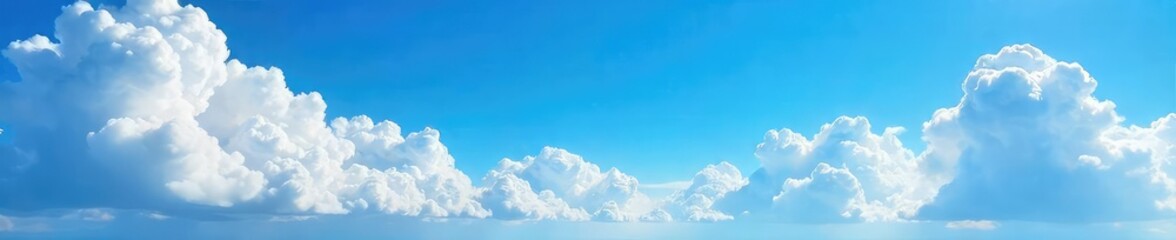 Vast, fluffy cumulus clouds dominate a brilliant blue sky, creating a breathtaking, serene landscape Perfect for themes of weather, nature, freedom, and tranquility , sunlight, overhead