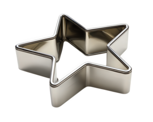 Star shaped metal cookie cutter isolated on transparency background, shiny and reflective kitchen tool for baking with smooth edges and hollow center