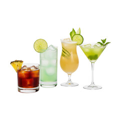 Fototapeta premium Four refreshing summer cocktails with garnish