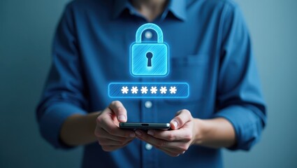 A person displays a digital lock and password on a phone.