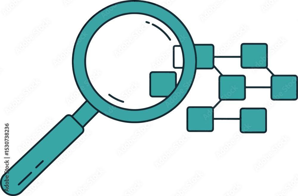 Poster magnifying glass exploring data network visualizing connections and insights