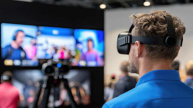 Immersive virtual reality experience in modern event space showcasing technology and engagement