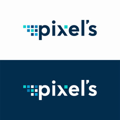 Modern  design featuring the word "pixel's" with a stylized pixelated graphic.