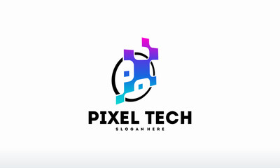 Pixel tech logo designs concept vector