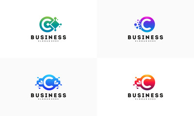Set of pixel C Initial technology logo template