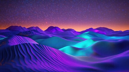 Neon desert dunes under starry night